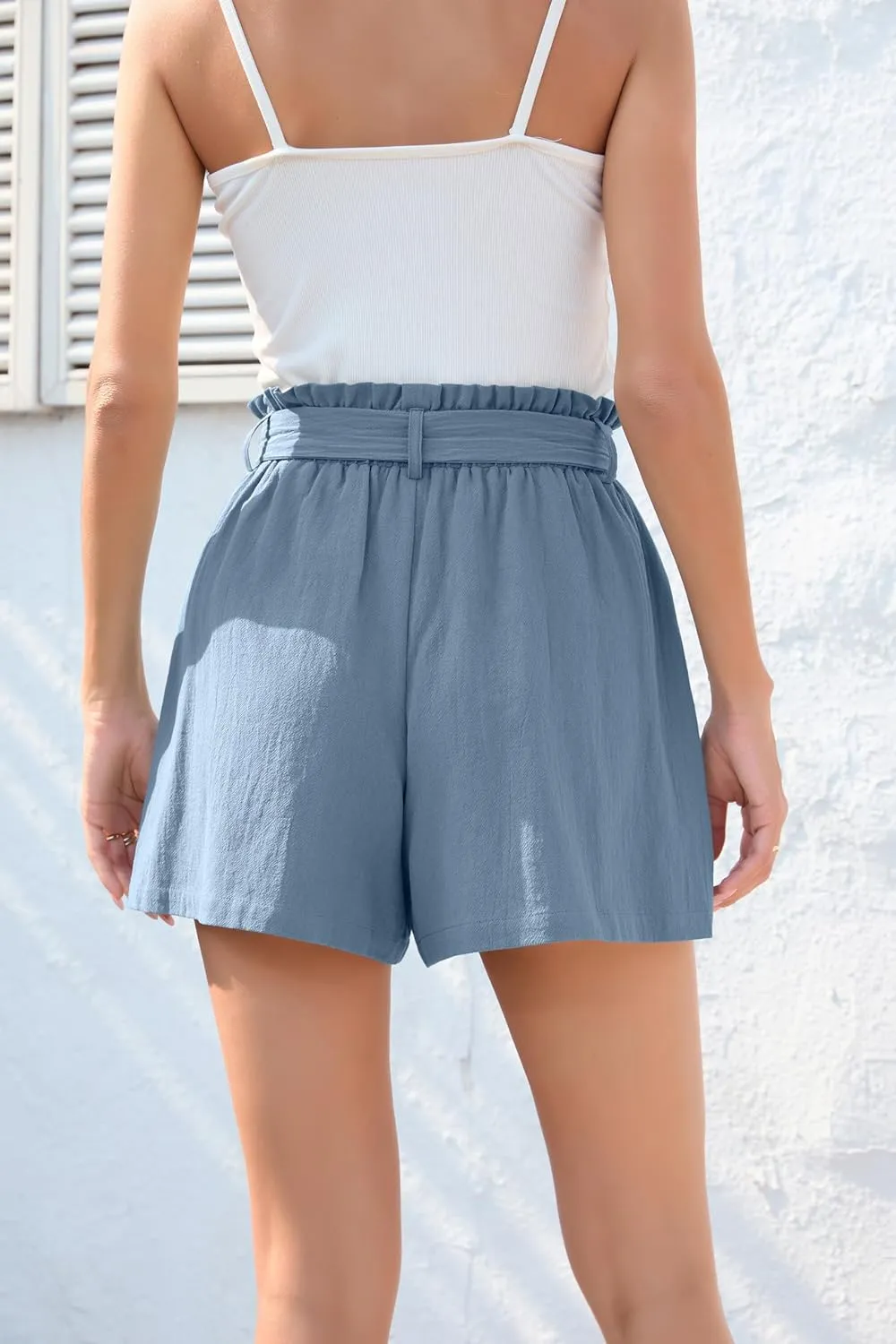 HIYIYEZI Women Casual Shorts Bowknot Tie Waist Summer Shorts with Pockets