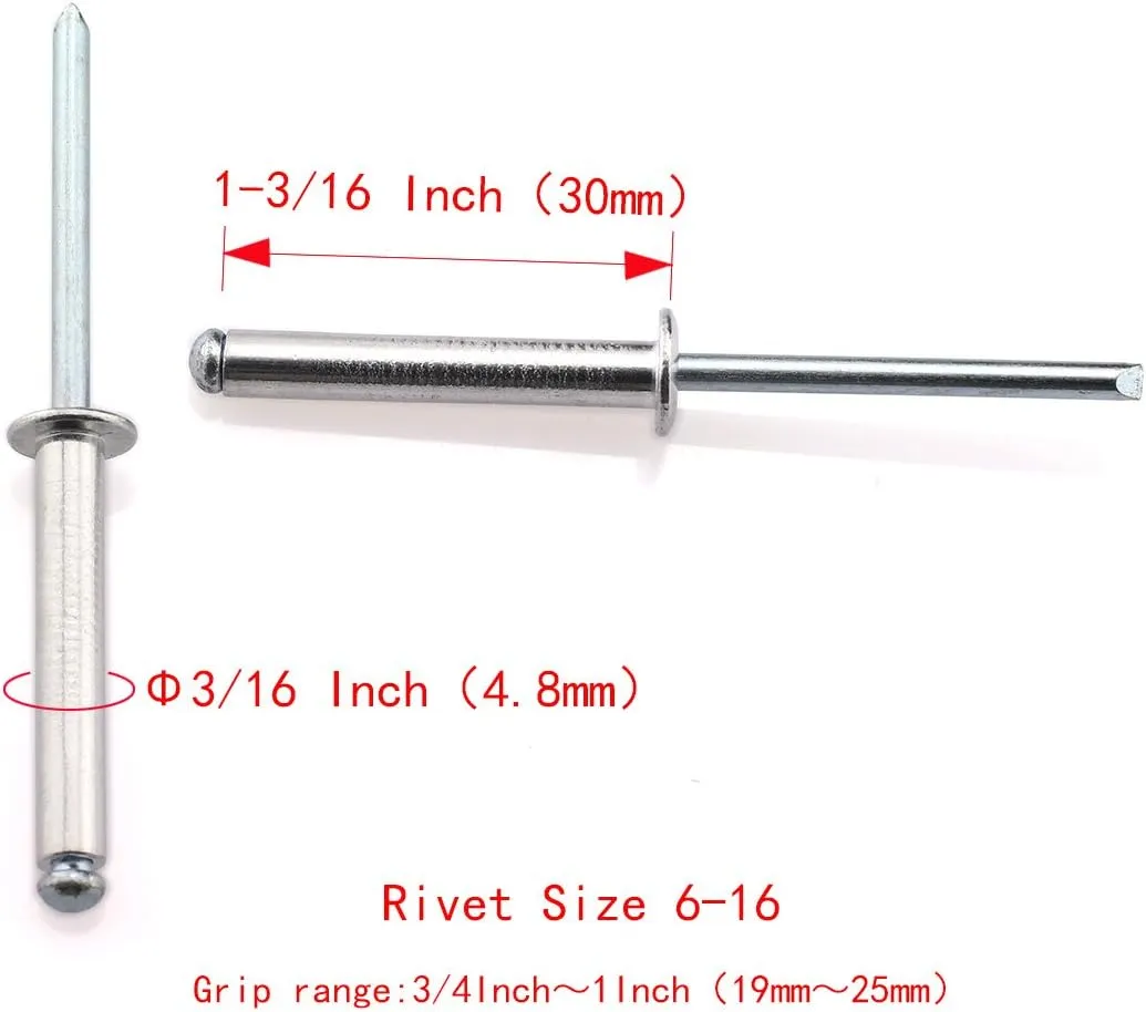 HJ Garden 120pcs 3/16 x 1-3/16 Inch (4.8x30mm) Aluminum Blind Rivet Self-Plugging Open End Decorating Fastener Nails Pop Rivets Core Pulling Rivets Grip Pange 3/4-1 Inch (19-25mm)