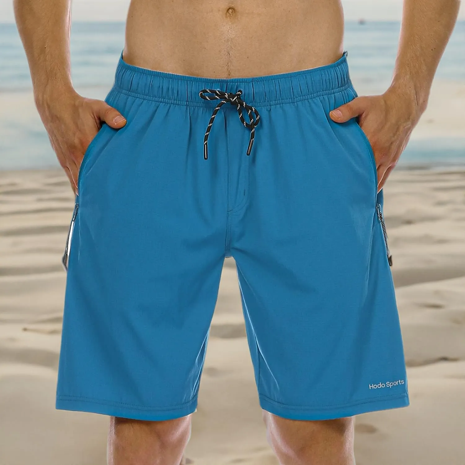 HODOSPORTS Mens No Liner Swim Trunks Quick-Dry with Zipper Pockets