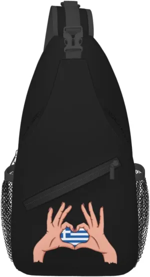 Holding Love In Your Hands Flag Of Greece Crossbody Bags For Women Men Chest Backpack Gym Shoulder Bag Travel Outdoor Sports Casual Crossbody Bags