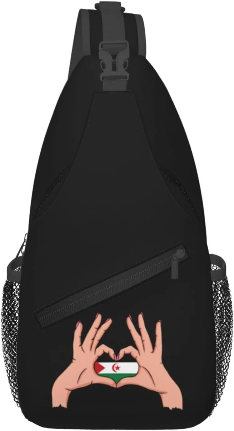 Holding Love In Your Hands Flag Of The Sahrawi Arab Democratic Republic Crossbody Bags For Women Men Chest Backpack Gym Shoulder Bag Travel Outdoor Sports Casual Crossbody Bags