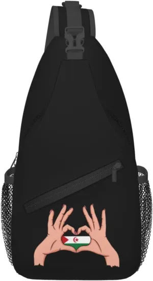 Holding Love In Your Hands Flag Of The Sahrawi Arab Democratic Republic Crossbody Bags For Women Men Chest Backpack Gym Shoulder Bag Travel Outdoor Sports Casual Crossbody Bags
