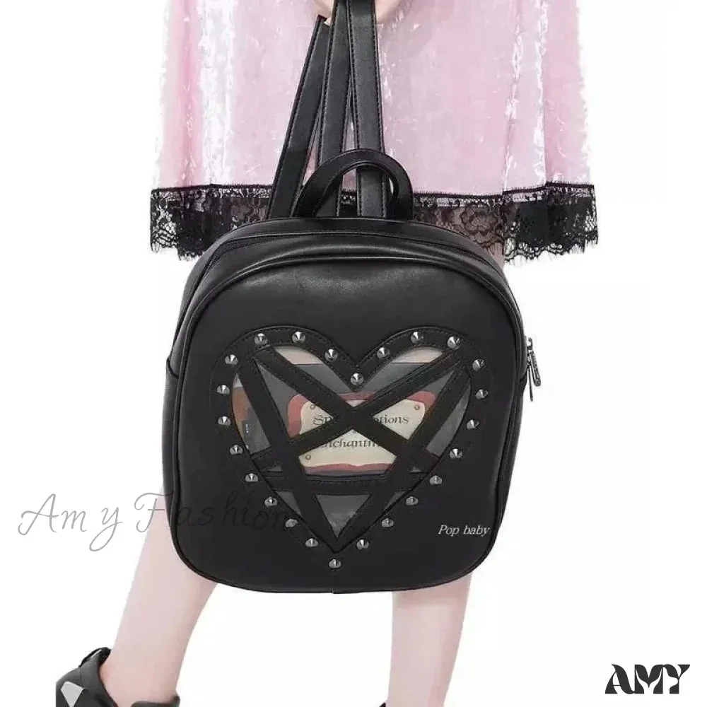 Hollow Punk Pentacle Gothic Out PU Bag Cosplay Heart Black Leather Rock