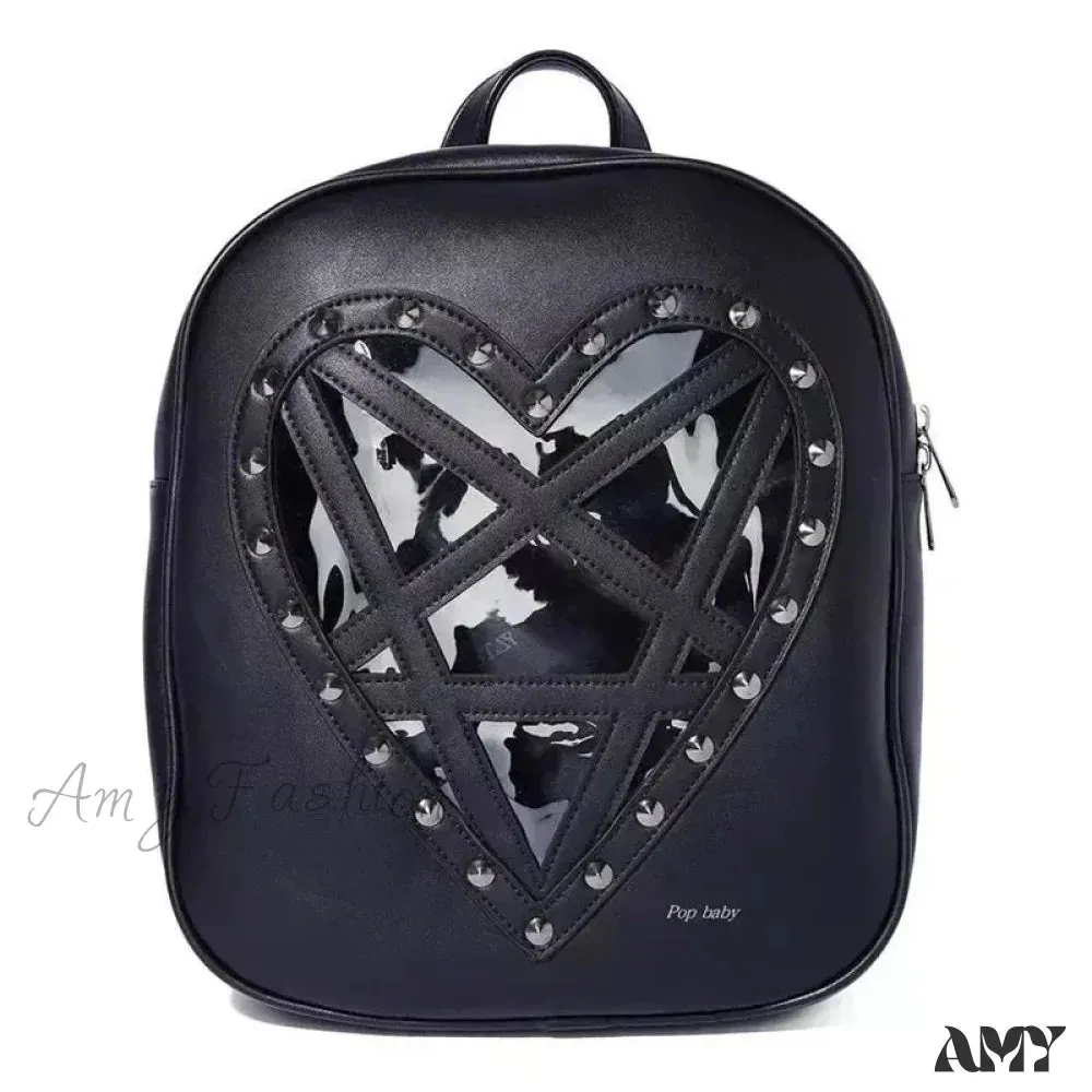 Hollow Punk Pentacle Gothic Out PU Bag Cosplay Heart Black Leather Rock