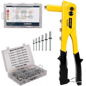 Homdum Non Slip 9.5" Rivet Gun Deli and Rivets, Riveter Nail Gun, Pop Riveter with 300 nos of Blind Rivets.