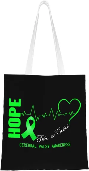 Hope For A Cure Cerebral Palsy Awareness Tote Bag for Women Canvas Shopping Bags Reusable Large Capacity Casual Shoulder Handbags Grocery Bags DIY Gift Bags