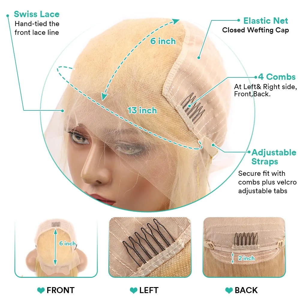 HOTLOVE 28inch 613 Lace Front Wig Human Hair, 13x6 Transparent Lace 613 HD Lace Frontal Wig For Women 200% Straight Blonde Lace Front Wigs Human Hair Pre Plucked With Baby Hair