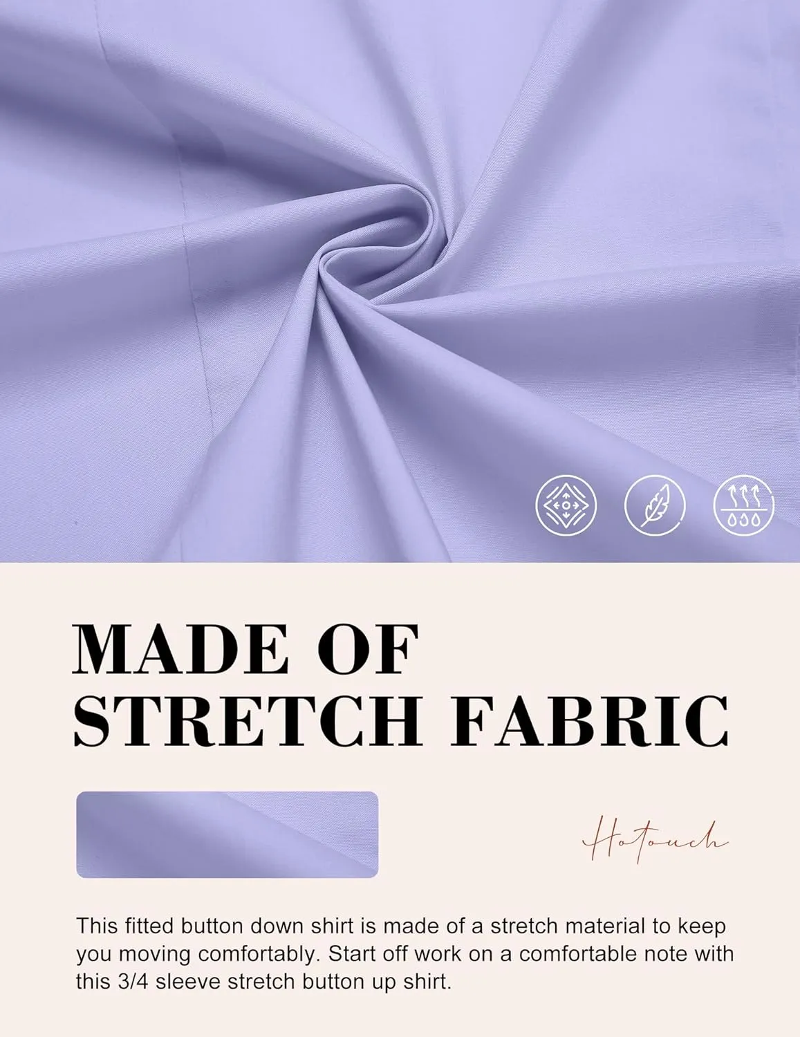 HOTOUCH Women's Basic Button Down Shirts 3/4 Sleeve Stretch Button Up Dress Shirt Slim Fit Waitress Work Shirts
