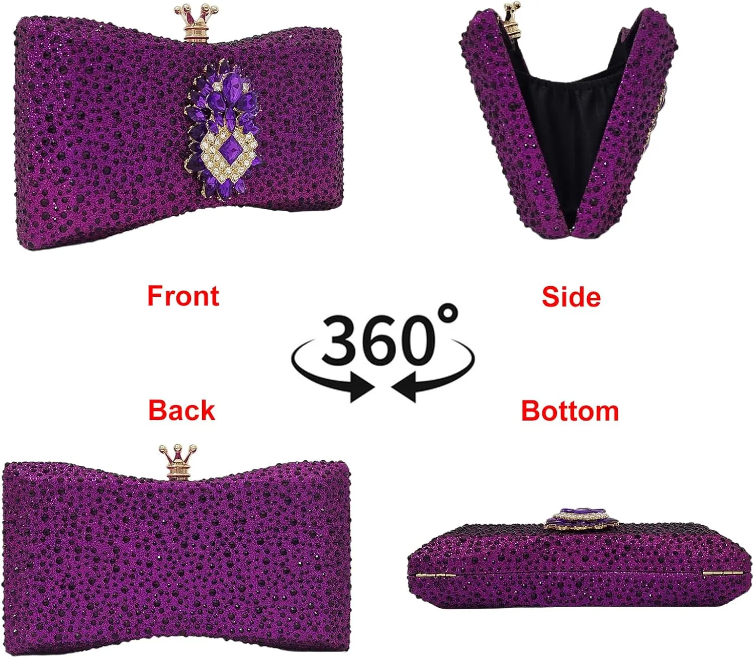 HUANG ZHUANG Bowknot Crystal Clutch Women Glitter Rhinestone Evening Bag Purse for Party Wedding Cute Handbag
