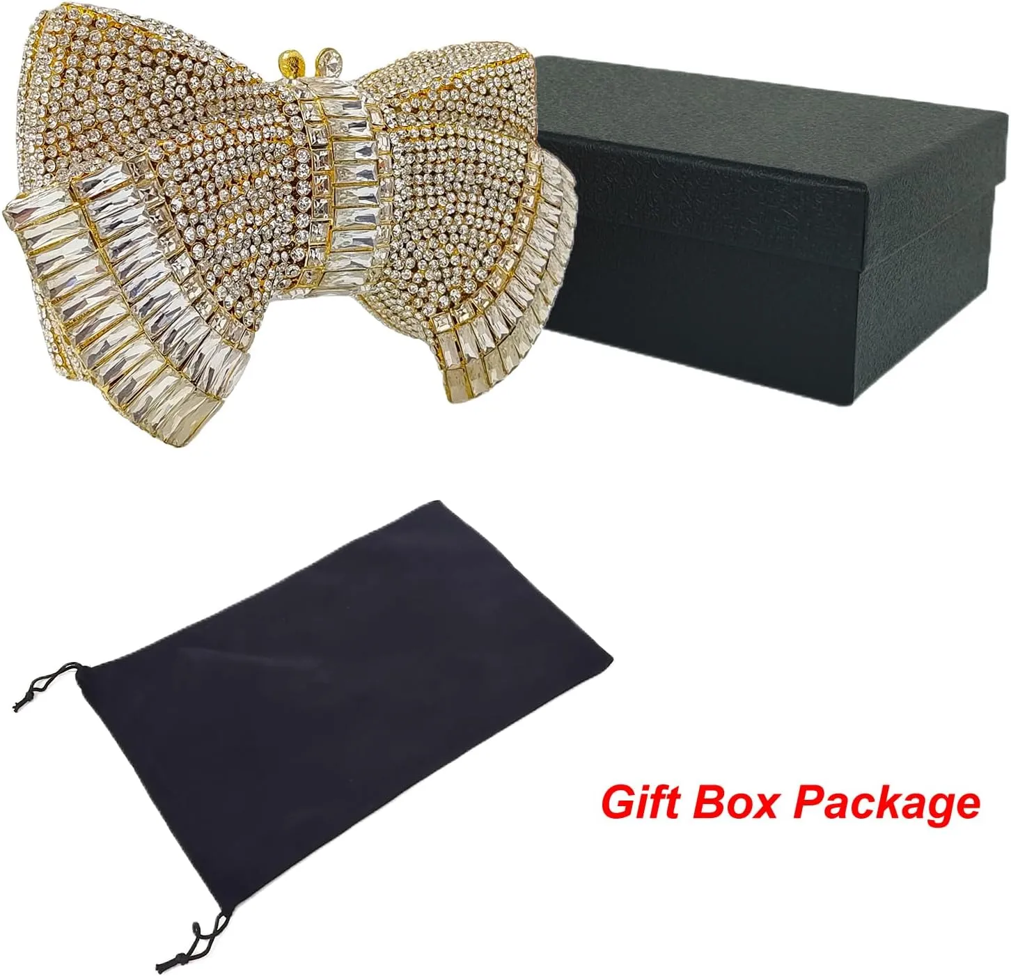 HUANG ZHUANG Bowknot Luxury Crystal Clutch Women Glitter Rhinestone Evening Bag for Party Wedding