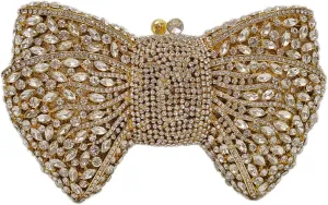 HUANG ZHUANG Bowknot Luxury Crystal Clutch Women Glitter Rhinestone Evening Bag for Party Wedding