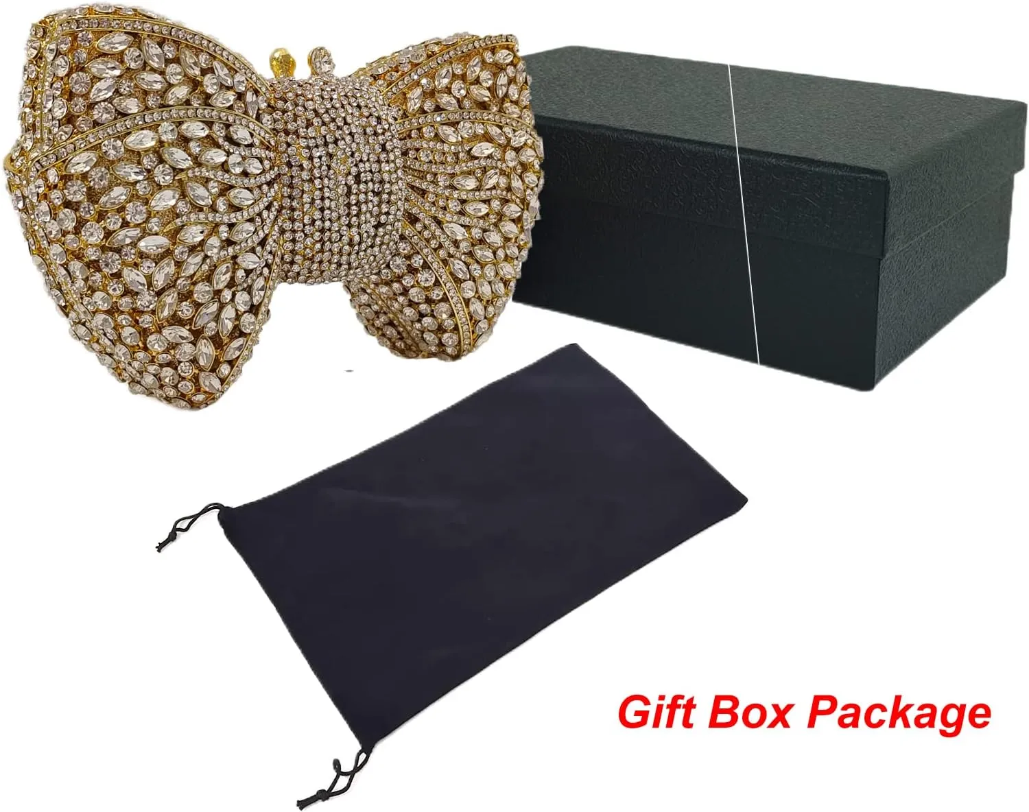 HUANG ZHUANG Bowknot Luxury Crystal Clutch Women Glitter Rhinestone Evening Bag for Party Wedding
