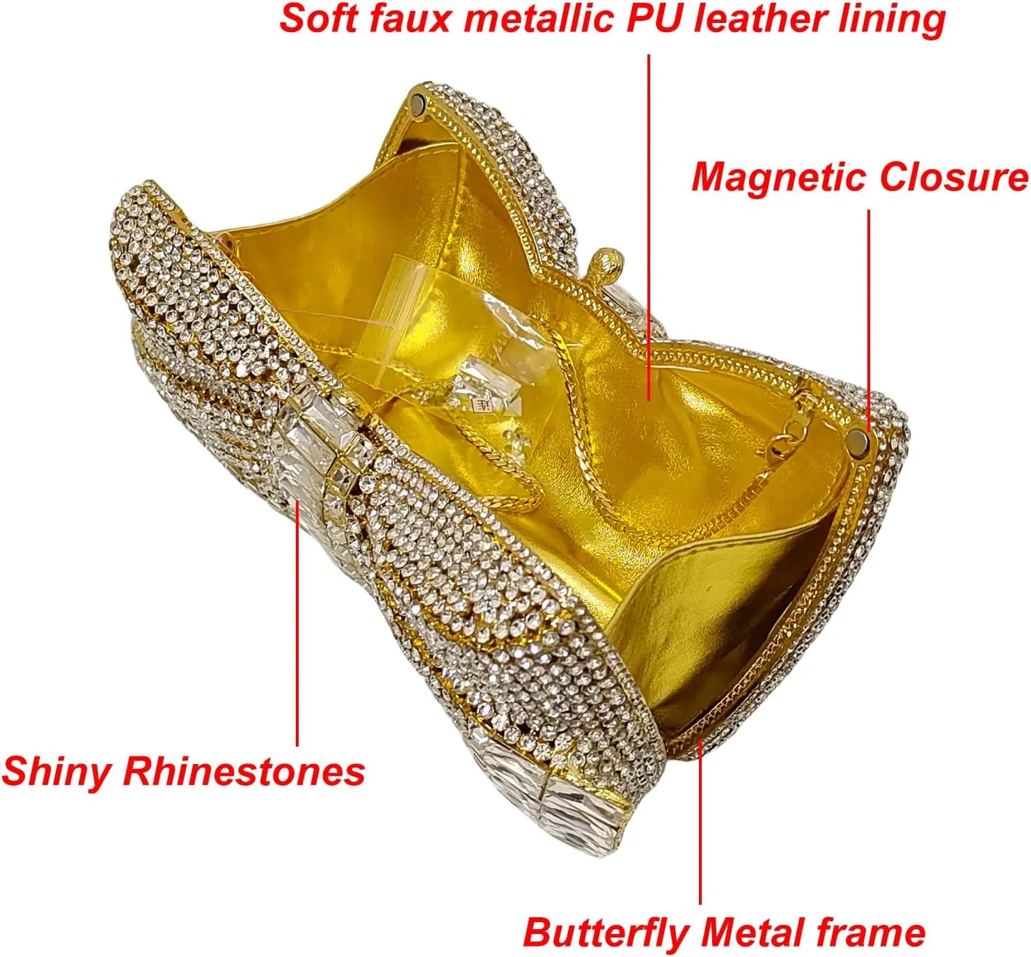 HUANG ZHUANG Bowknot Luxury Crystal Clutch Women Glitter Rhinestone Evening Bag for Party Wedding