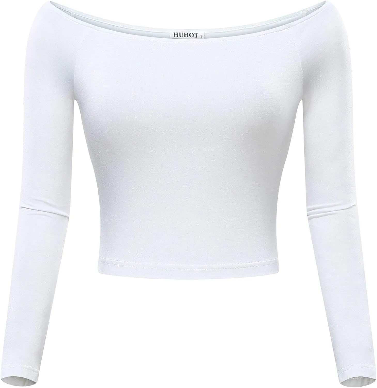 HUHOT Womens Basic Short Sleeve Vogue Fitted Off The Shoulder Cute Crop Tops