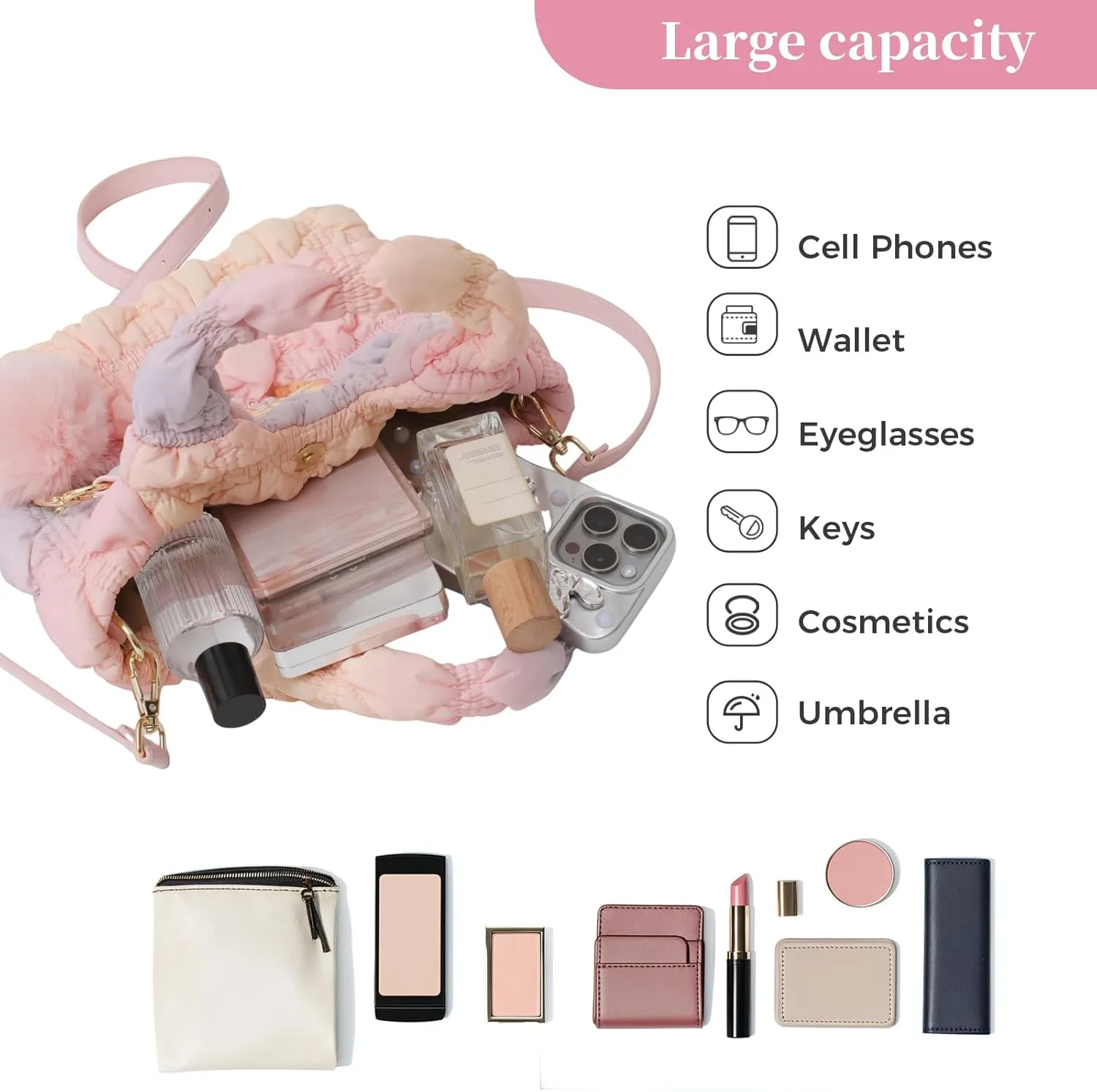 I IHAYNER Quilted Small Top Handle Puffer Bag Crossbody Shoulder Bag with Zipper Bubble Hobo Handbag Carryall Bag for Women