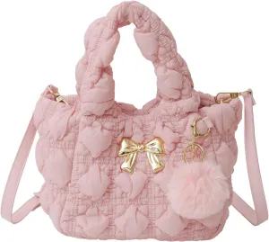 I IHAYNER Quilted Small Top Handle Puffer Bag Crossbody Shoulder Bag with Zipper Bubble Hobo Handbag Carryall Bag for Women