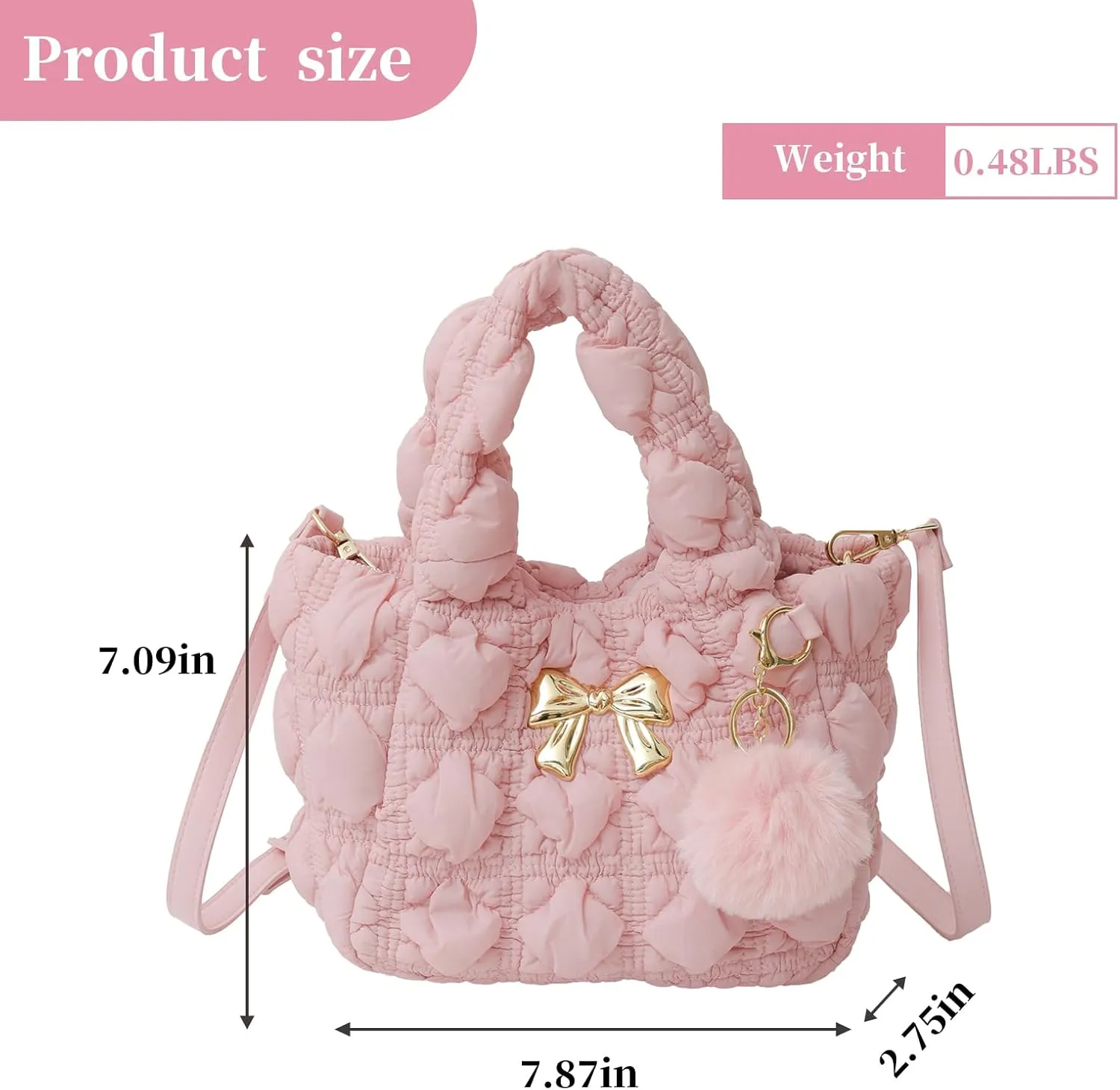 I IHAYNER Quilted Small Top Handle Puffer Bag Crossbody Shoulder Bag with Zipper Bubble Hobo Handbag Carryall Bag for Women