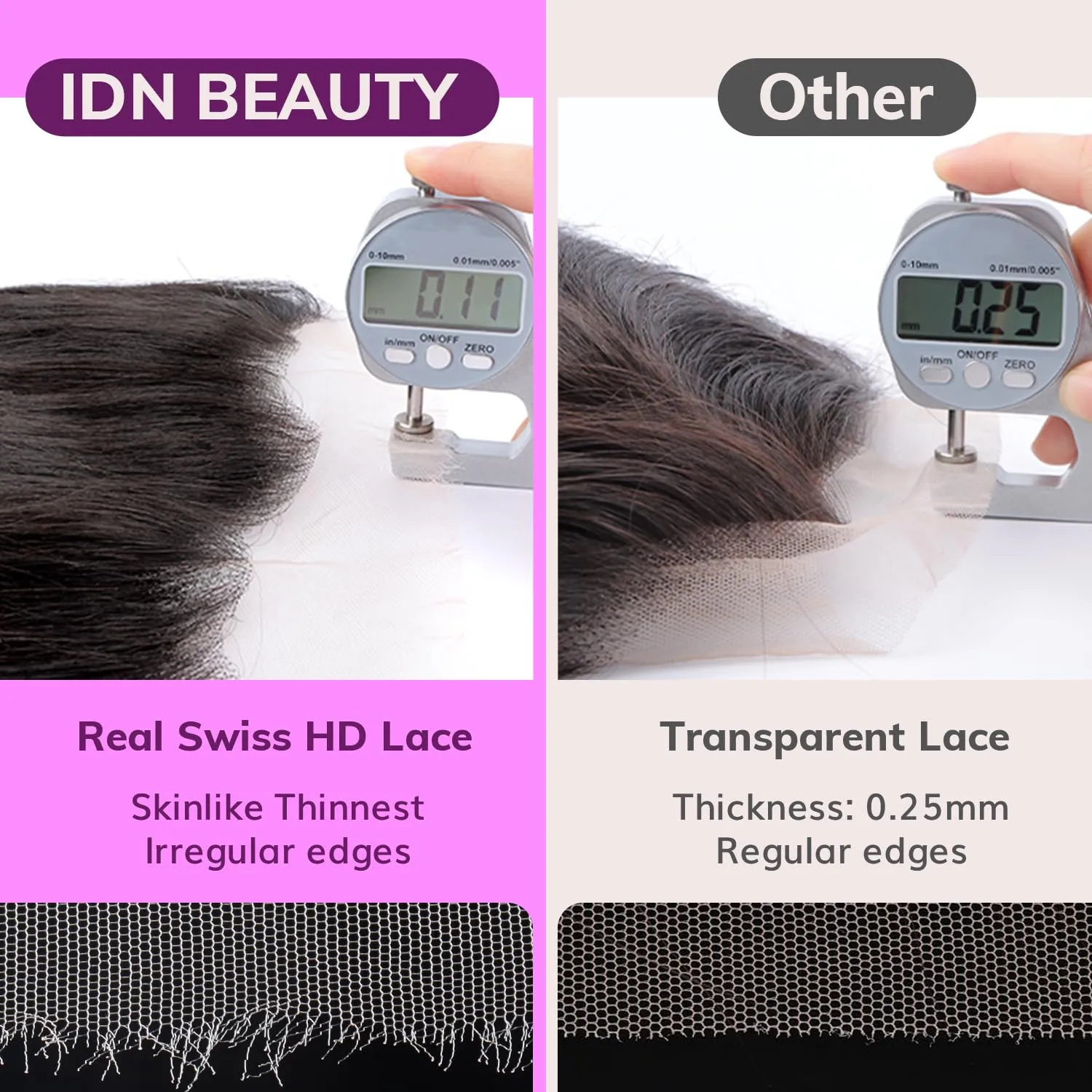 IDN BEAUTY SKINLIKE REAL HD 2X6 Lace Closure Human Hair Scalp-Simulating 0.1mm Ultra Thin HD Closure Pre Bleached Single Knots Pre Plucked Clean Natural Hairlin Natural Black DW 12 Inch