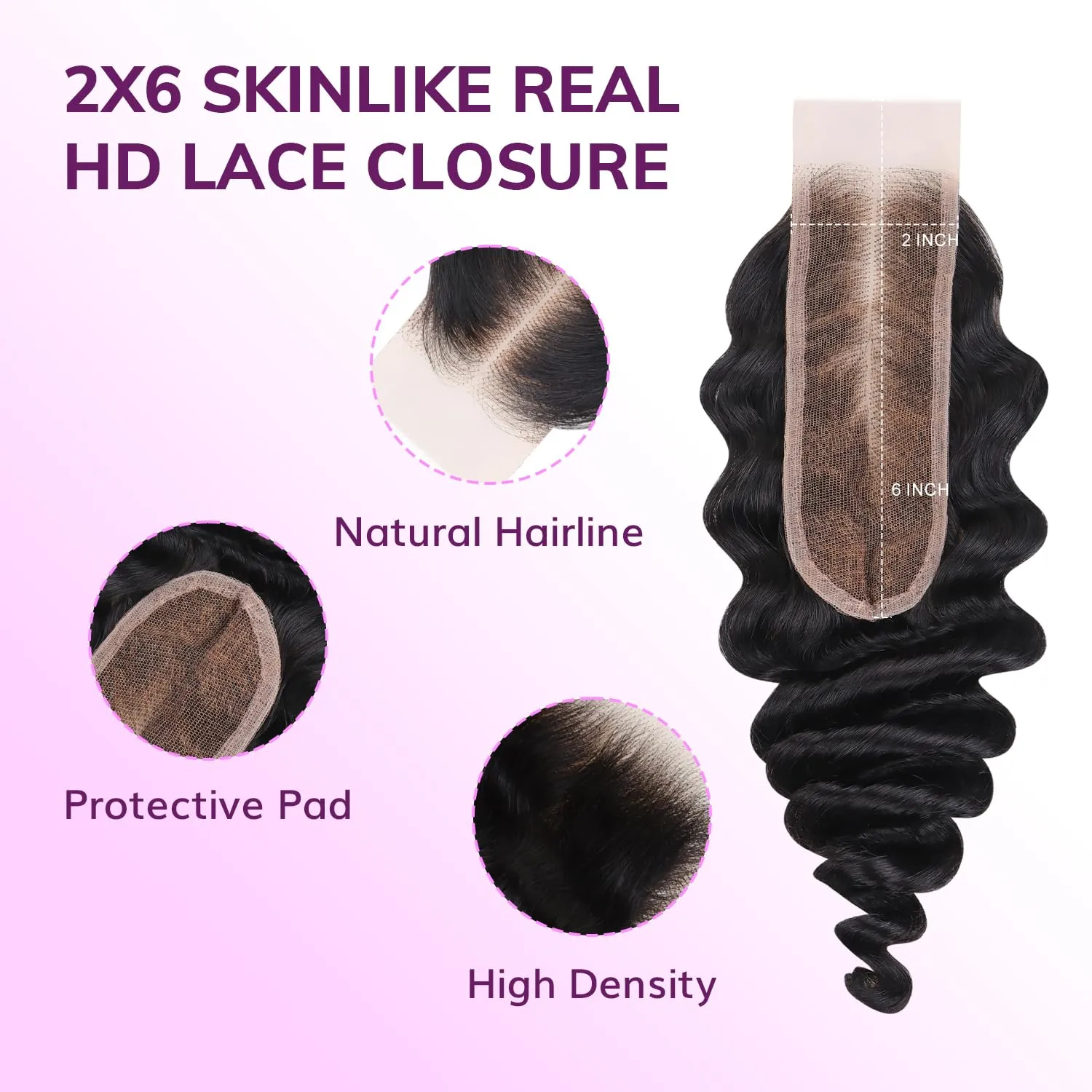 IDN BEAUTY SKINLIKE REAL HD 2X6 Lace Closure Human Hair Scalp-Simulating 0.1mm Ultra Thin HD Closure Pre Bleached Single Knots Pre Plucked Clean Natural Hairlin Natural Black DW 12 Inch