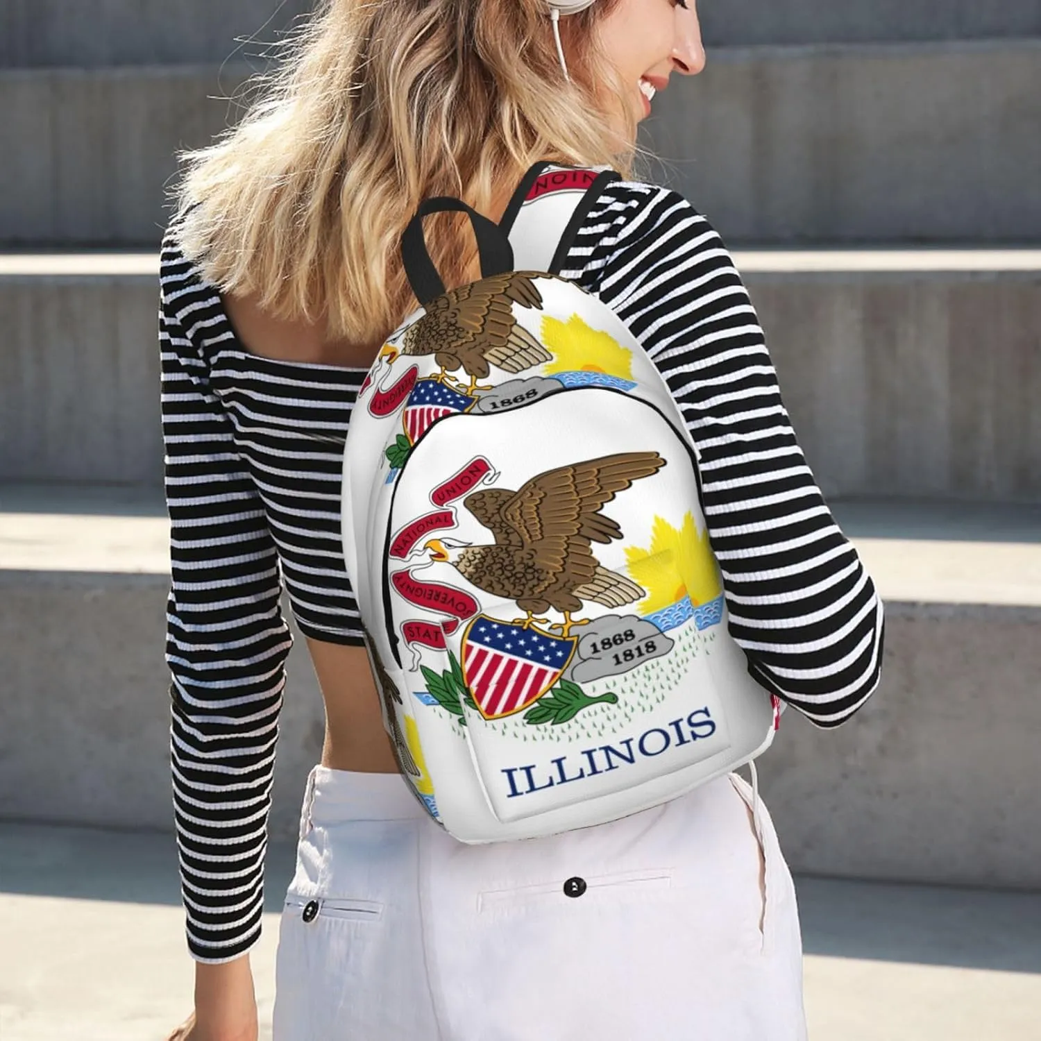 Illinois State Flag Print Laptop Backpack For Women Travel Canvas Bookbag For Men Outdoor Fashion Casual Daypack