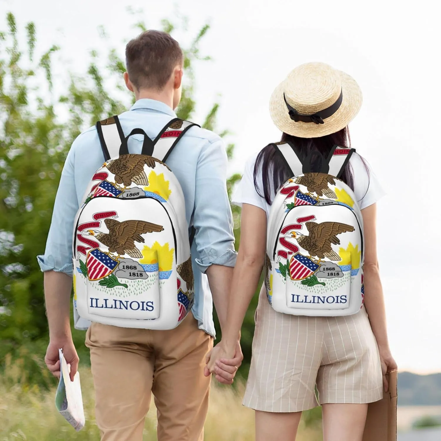 Illinois State Flag Print Laptop Backpack For Women Travel Canvas Bookbag For Men Outdoor Fashion Casual Daypack