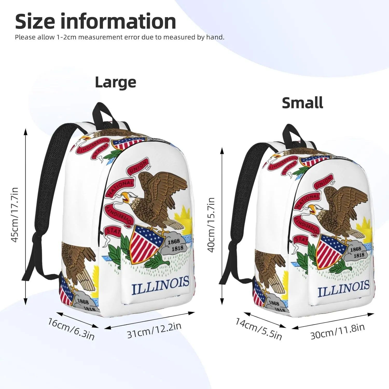 Illinois State Flag Print Laptop Backpack For Women Travel Canvas Bookbag For Men Outdoor Fashion Casual Daypack