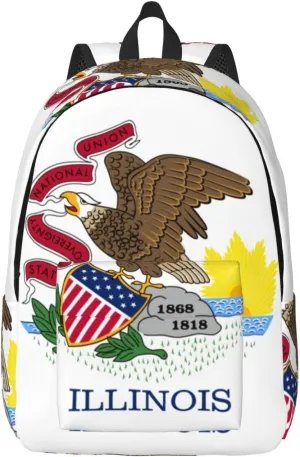 Illinois State Flag Print Laptop Backpack For Women Travel Canvas Bookbag For Men Outdoor Fashion Casual Daypack