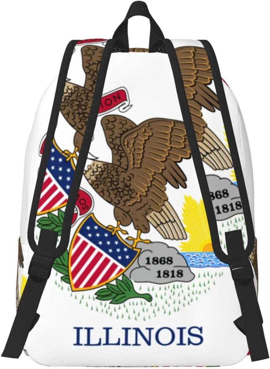 Illinois State Flag Print Laptop Backpack For Women Travel Canvas Bookbag For Men Outdoor Fashion Casual Daypack
