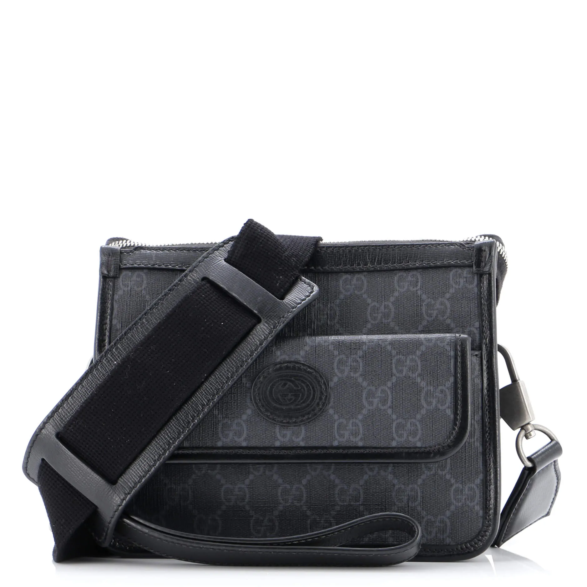 Interlocking G Patch Wristlet Flap Messenger Bag GG Coated Canvas Small