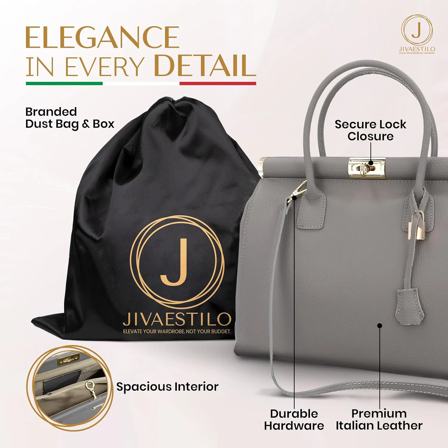 Italian Leather Handbags for Women - Spacious Interior, Durable Hardware, Crossbody Strap, Handmade