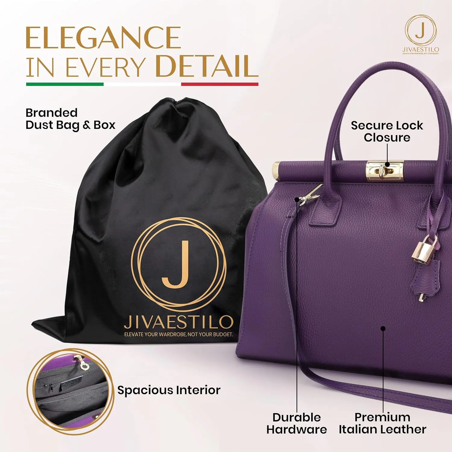 Italian Leather Handbags for Women - Spacious Interior, Durable Hardware, Crossbody Strap, Handmade