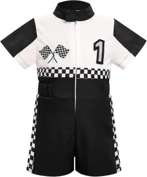 IWEMEK Baby Race Car Driver Outfit Boys 1st 2nd Birthday Outfit Girl Racer Jumpsuit Romper Racing Suit Cake Smash Photoshoot
