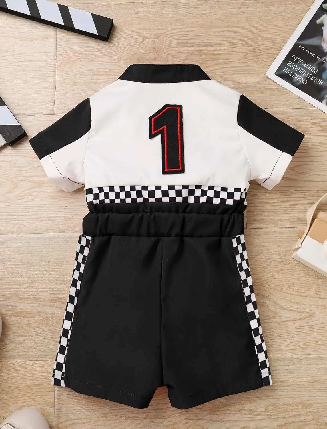 IWEMEK Baby Race Car Driver Outfit Boys 1st 2nd Birthday Outfit Girl Racer Jumpsuit Romper Racing Suit Cake Smash Photoshoot