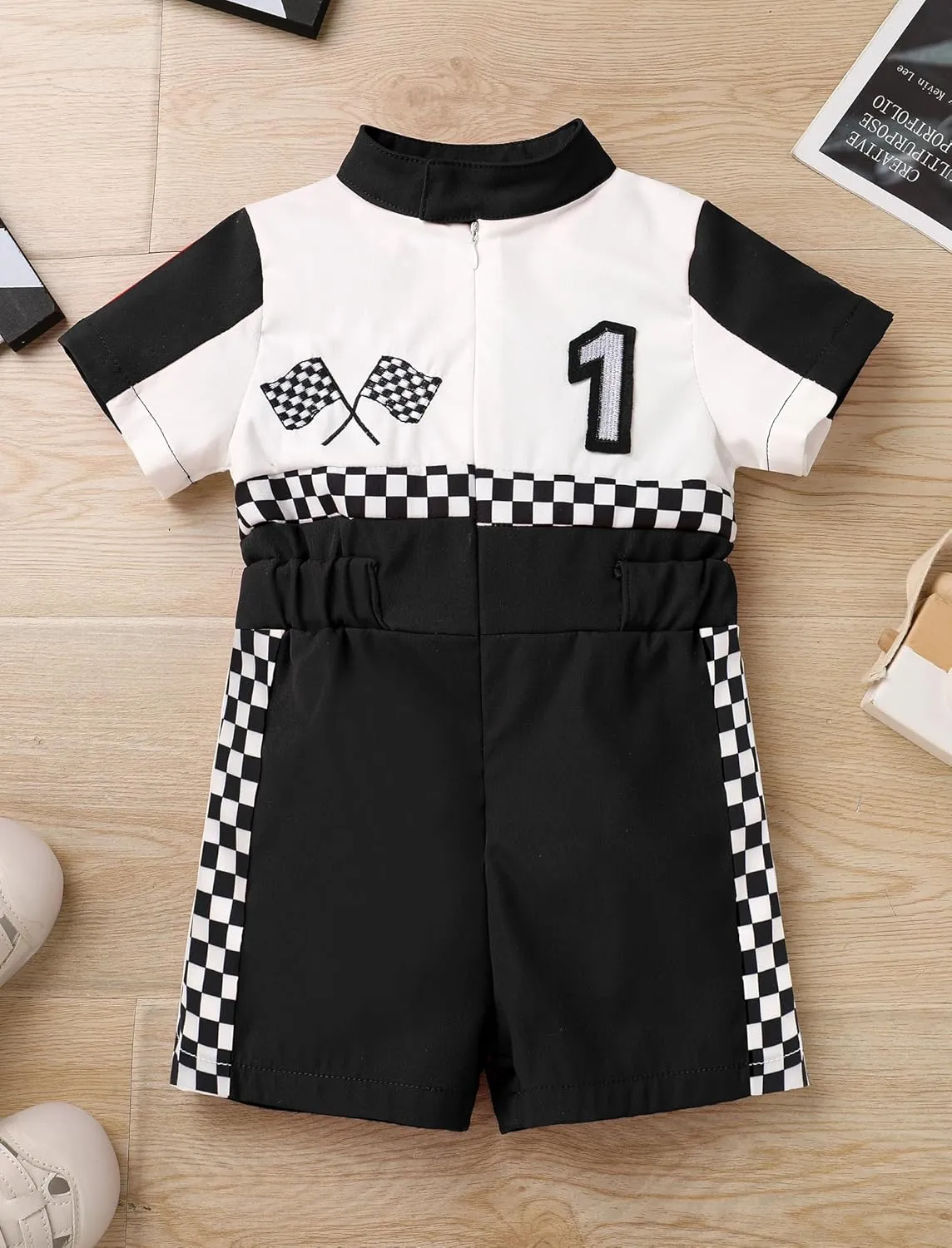 IWEMEK Baby Race Car Driver Outfit Boys 1st 2nd Birthday Outfit Girl Racer Jumpsuit Romper Racing Suit Cake Smash Photoshoot