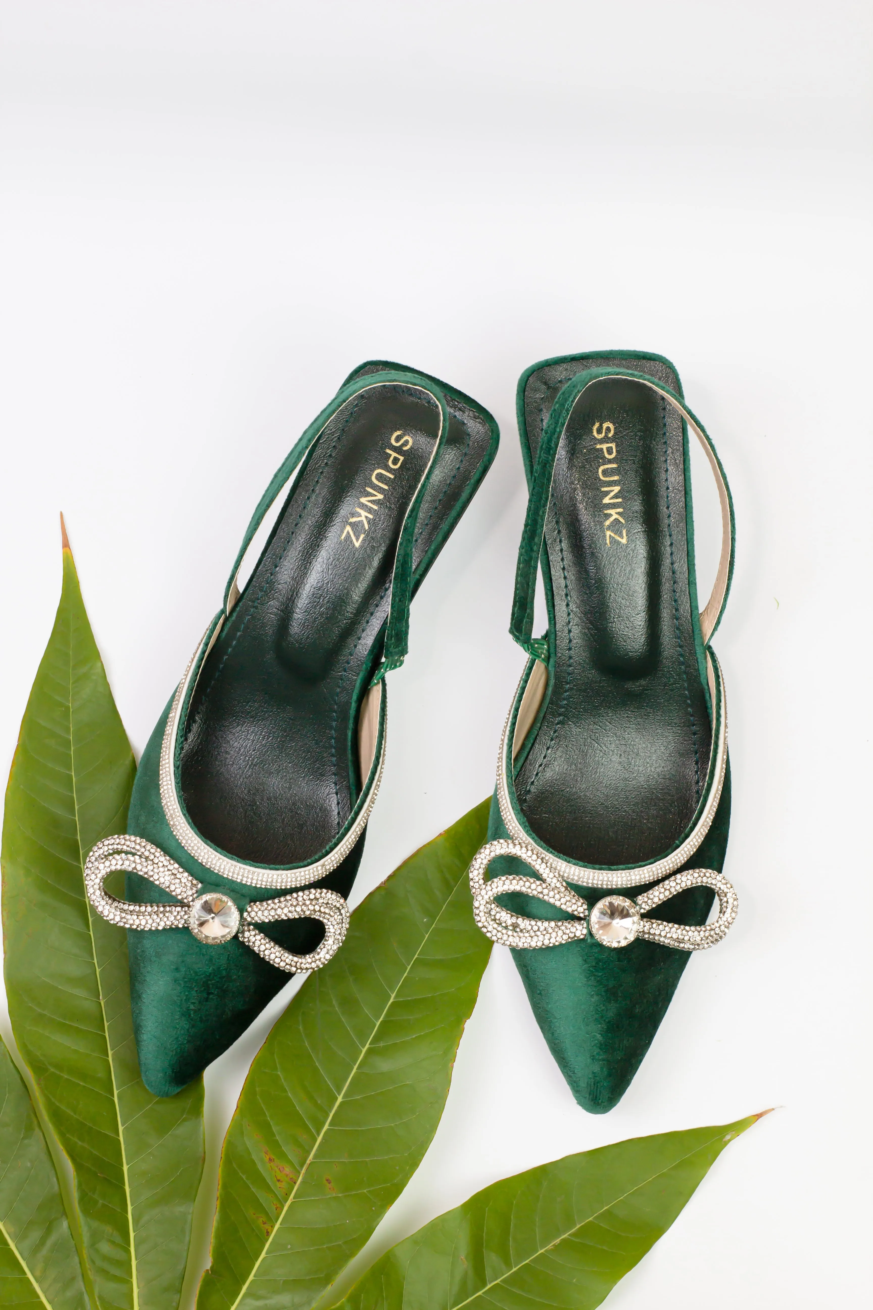 Jade Green Crystal Diamond Mesh Bowknot Diamante Heel - 11011