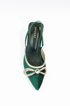 Jade Green Crystal Diamond Mesh Bowknot Diamante Heel - 11011