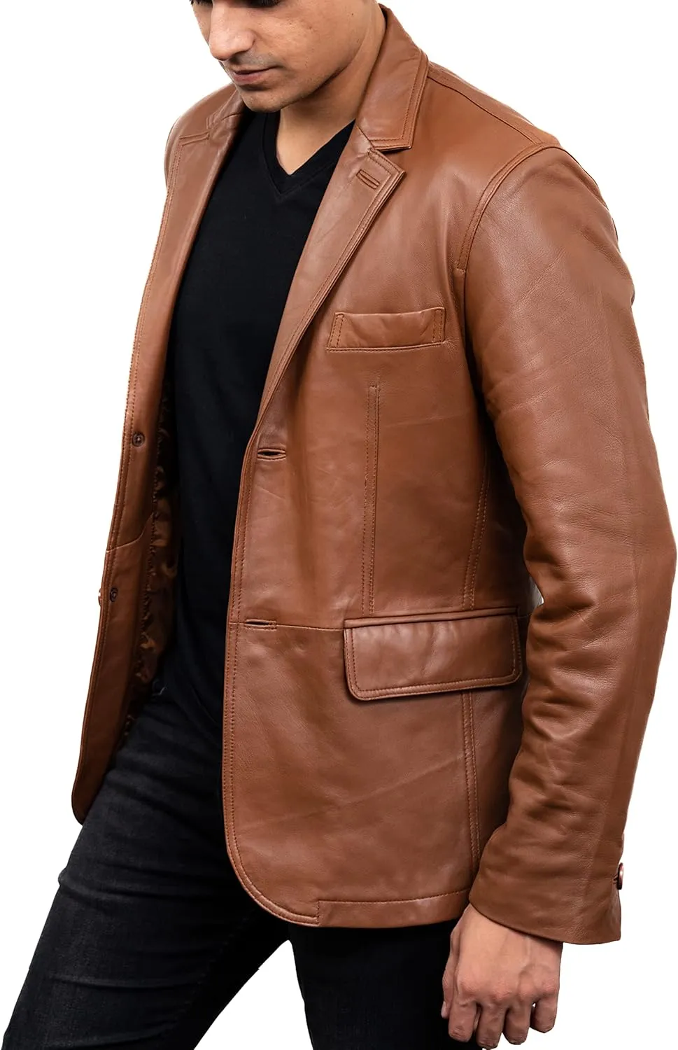 Jild Lambskin Leather Jacket Men Casual Coat – Notched Collar Classic Bond’s Style Ultimate Leather Blazer for Men