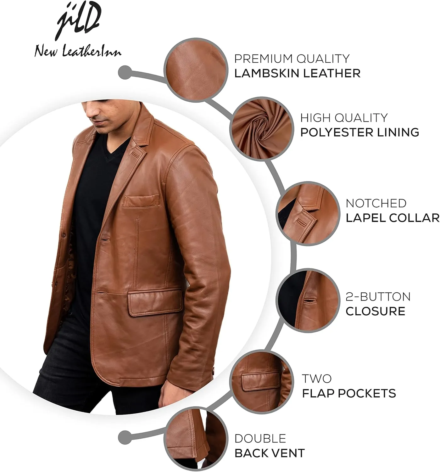 Jild Lambskin Leather Jacket Men Casual Coat – Notched Collar Classic Bond’s Style Ultimate Leather Blazer for Men