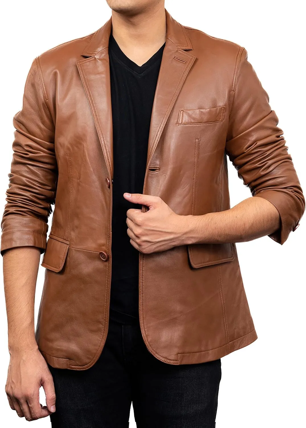 Jild Lambskin Leather Jacket Men Casual Coat – Notched Collar Classic Bond’s Style Ultimate Leather Blazer for Men