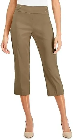 JM Collection Embellished Pull On Capri Pants Taupe Flash L