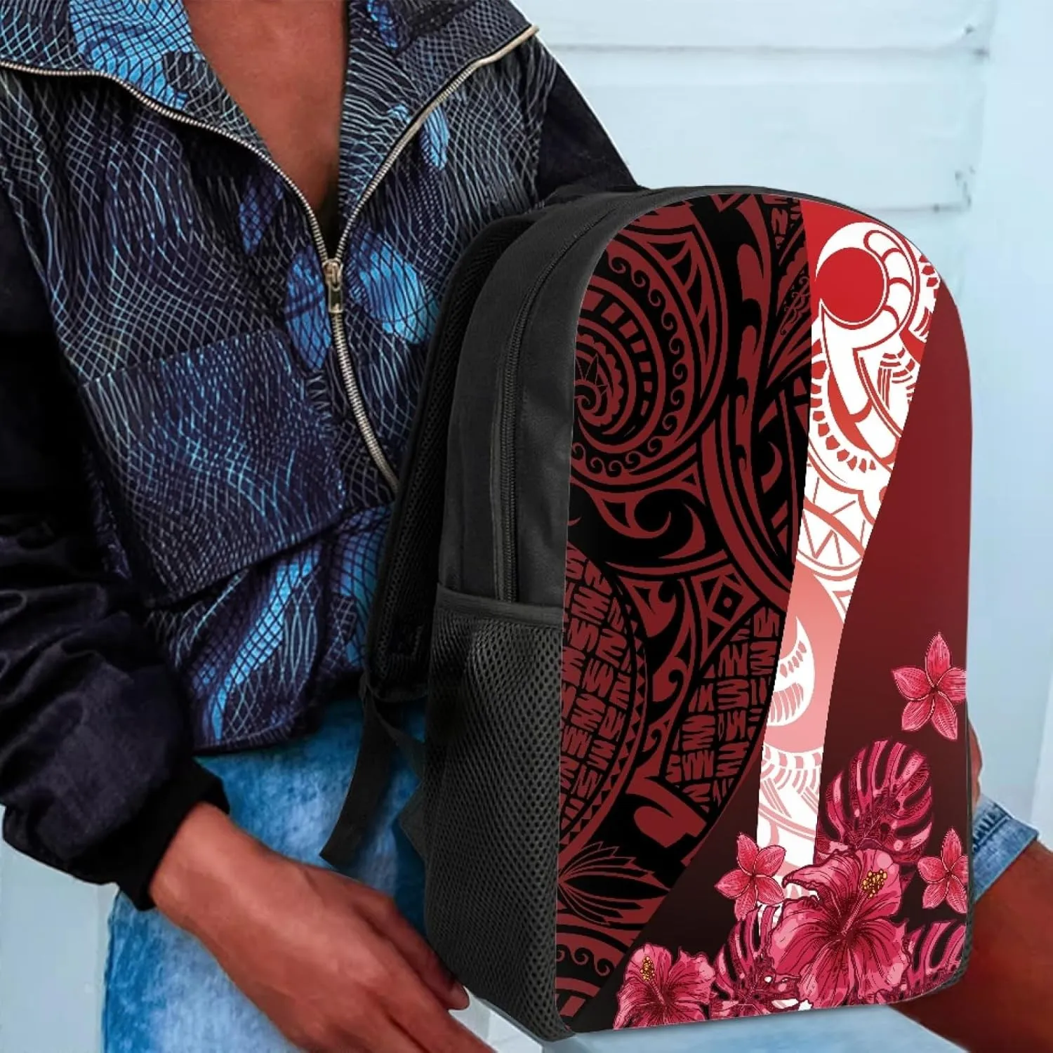 JooMeryer Casual Backpacks for Men Women Polynesian American Samoa Printed Lightweight Laptop Bags Travel Bookbag Knapsack,Hibisus Flower