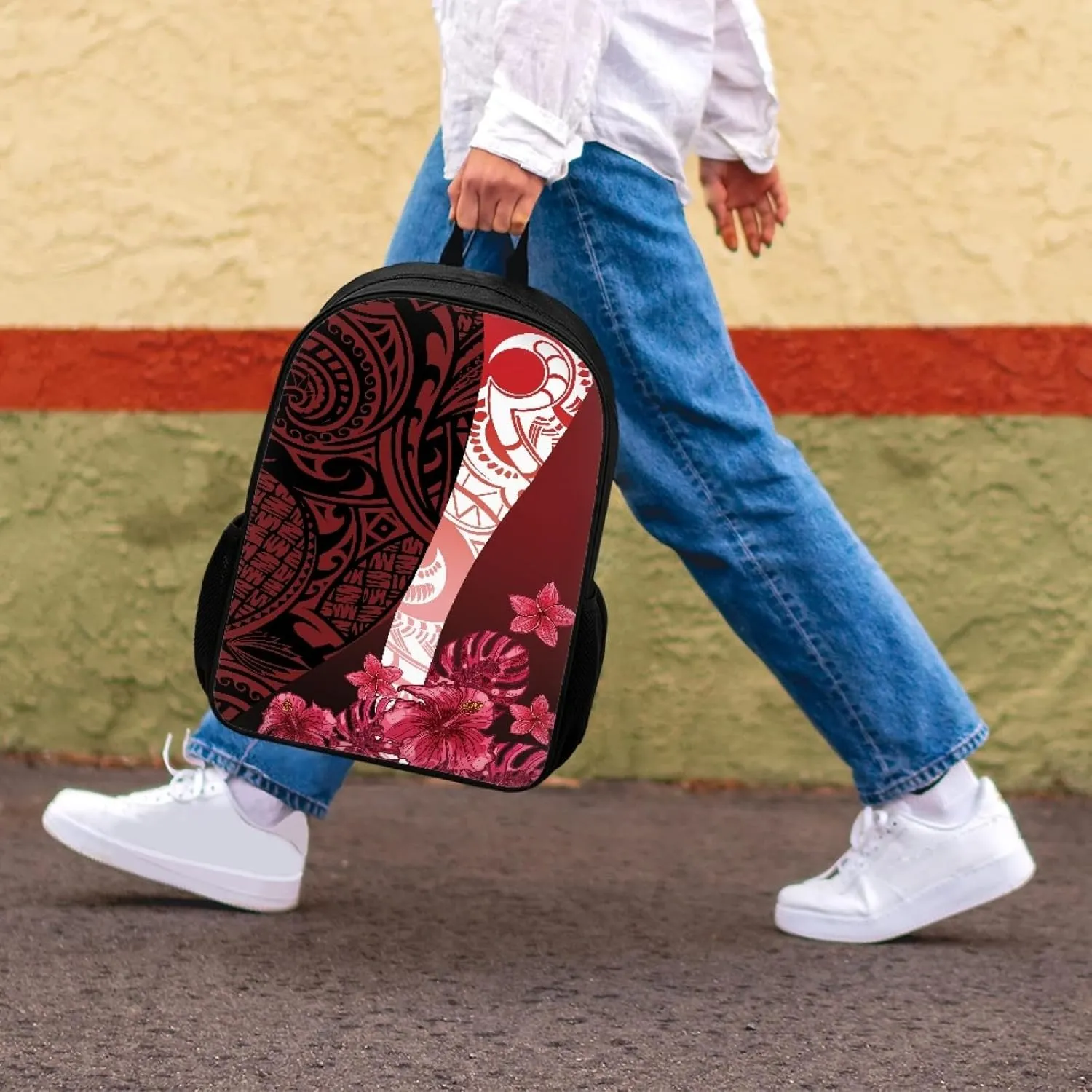 JooMeryer Casual Backpacks for Men Women Polynesian American Samoa Printed Lightweight Laptop Bags Travel Bookbag Knapsack,Hibisus Flower