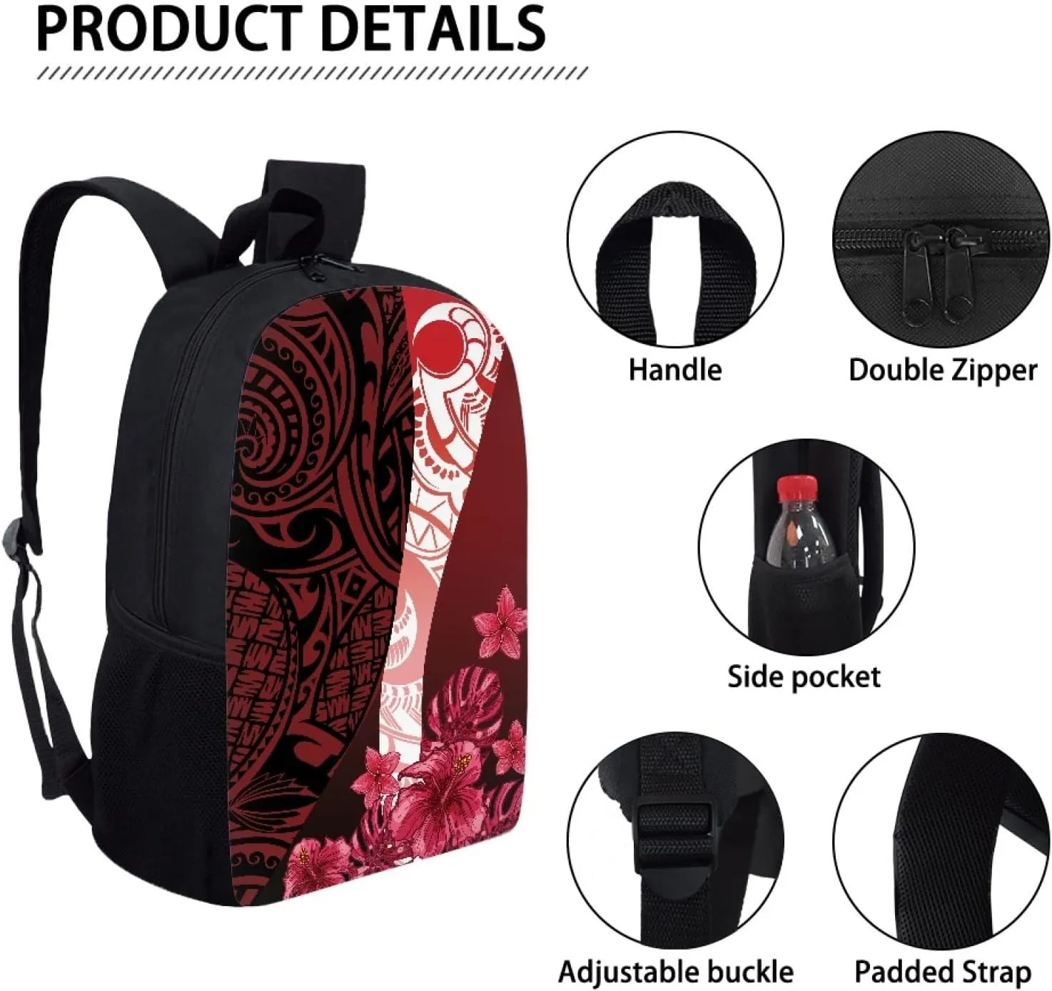 JooMeryer Casual Backpacks for Men Women Polynesian American Samoa Printed Lightweight Laptop Bags Travel Bookbag Knapsack,Hibisus Flower