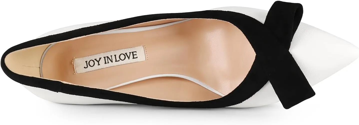 JOY IN LOVE Kitten Heel Pumps for Women Pointy Toe Bowknot Dress Pumps