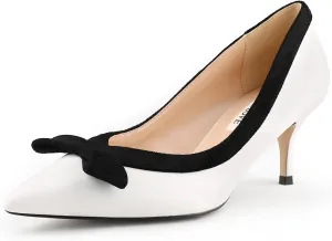 JOY IN LOVE Kitten Heel Pumps for Women Pointy Toe Bowknot Dress Pumps