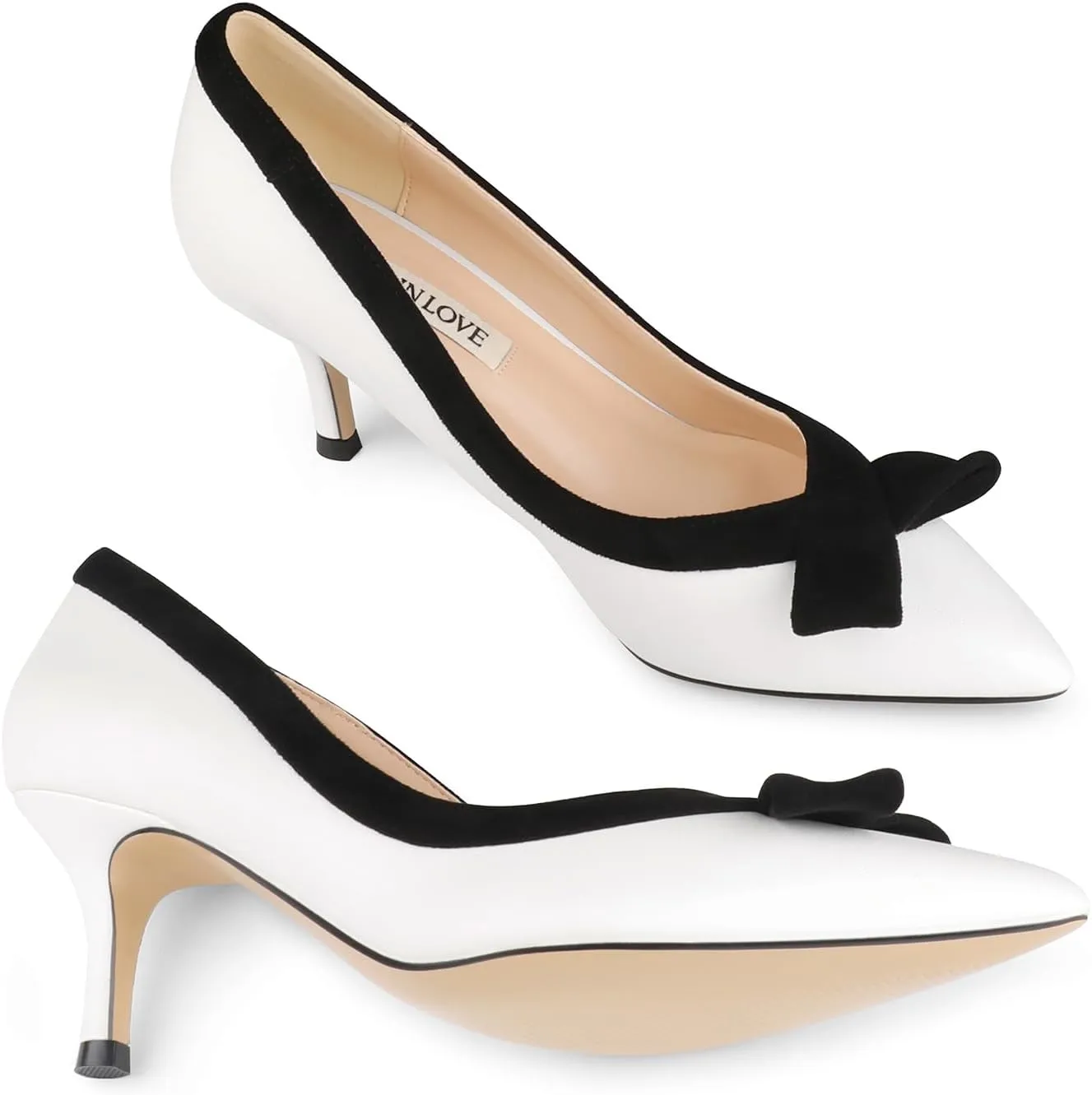 JOY IN LOVE Kitten Heel Pumps for Women Pointy Toe Bowknot Dress Pumps