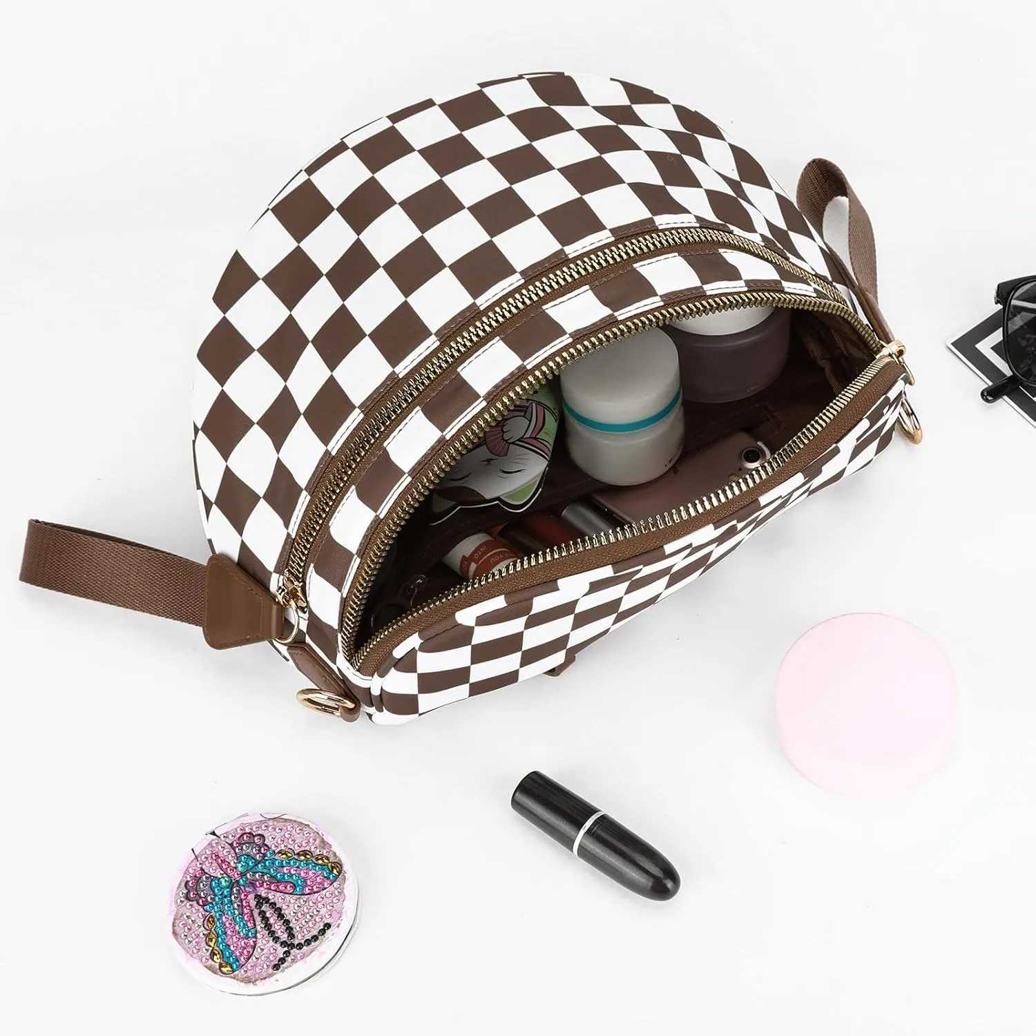 JQWSVE Checkered Crossbody Bag Bum Bag for Women Checkered Purse Plus Size Crossbody Bags Black and White Purse Out Going Bag