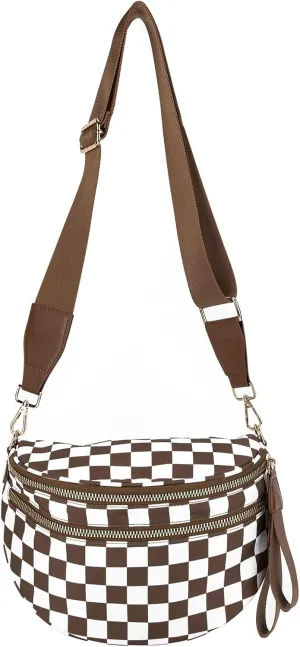 JQWSVE Checkered Crossbody Bag Bum Bag for Women Checkered Purse Plus Size Crossbody Bags Black and White Purse Out Going Bag