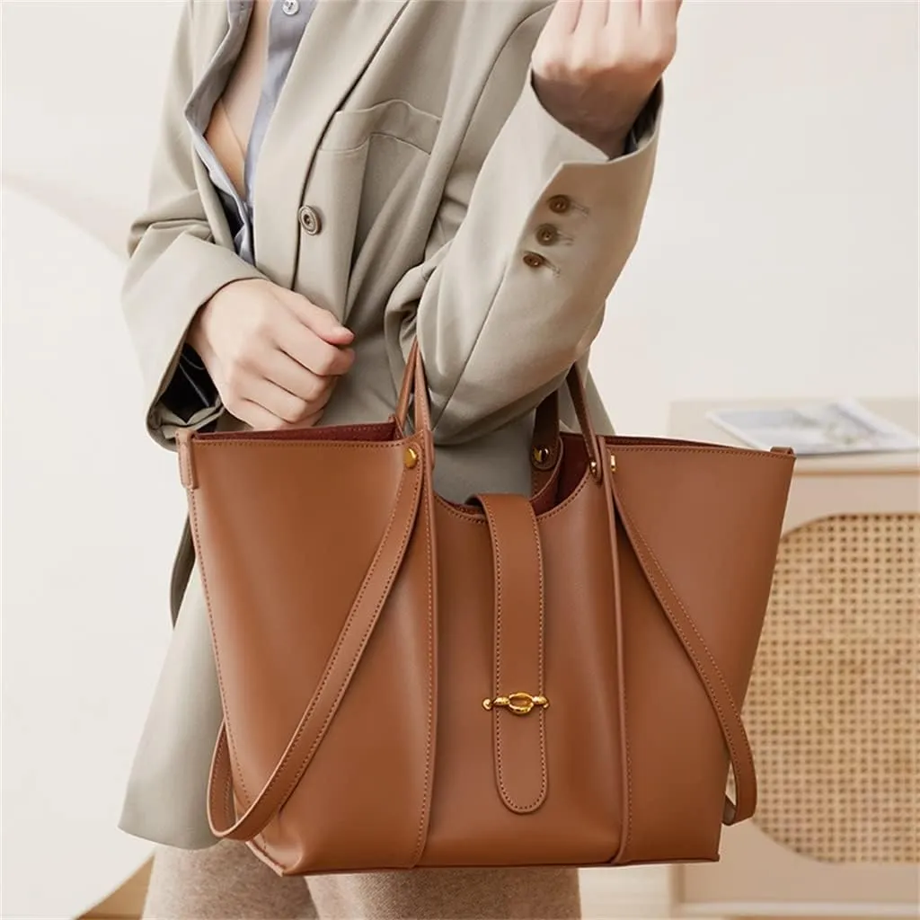 JSEIAJB Cowhide Large Capacity Tote Bag Women's Bag Design Cowhide Commuting Bag