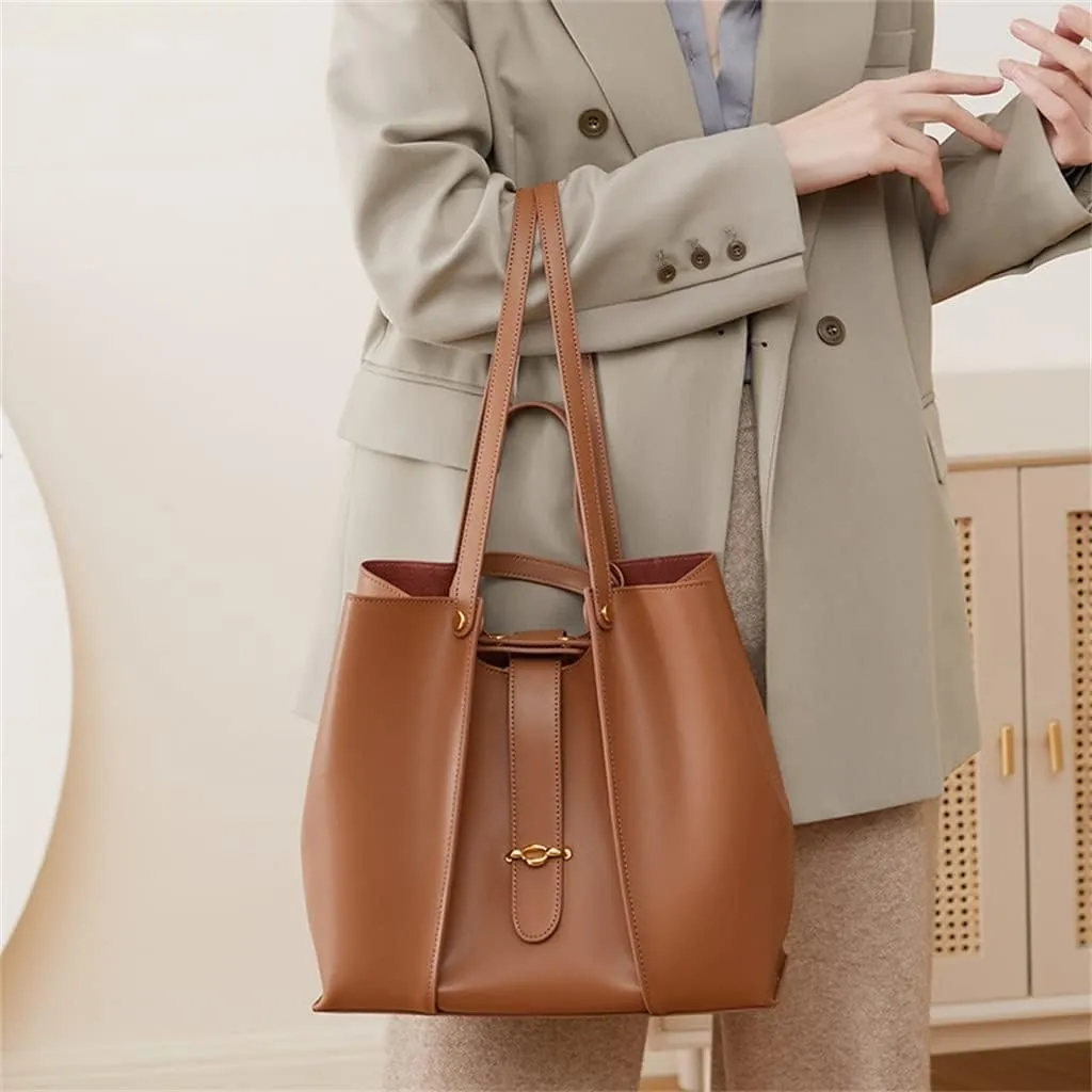 JSEIAJB Cowhide Large Capacity Tote Bag Women's Bag Design Cowhide Commuting Bag